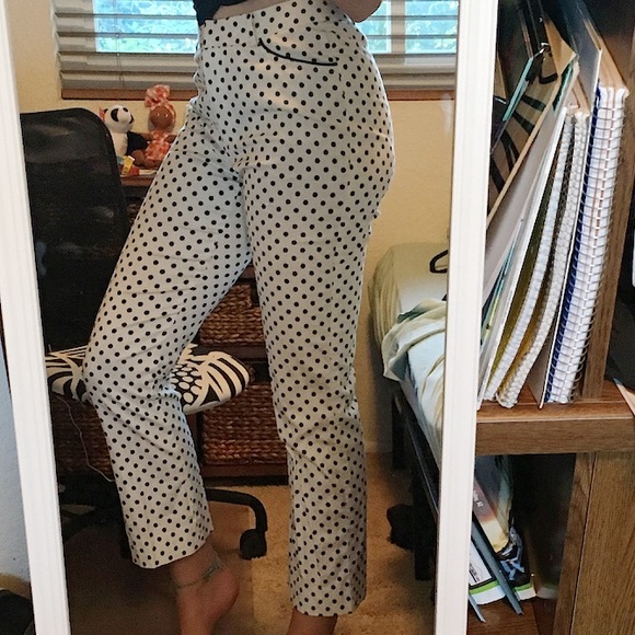 White tailored work pants with black polka dots - Picture 2 of 3